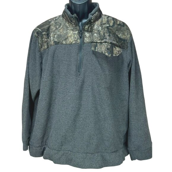Realtree Mens Polyester Gray 1/4 Zip Pullover Jacket XL With Camo Accents - Picture 2 of 5